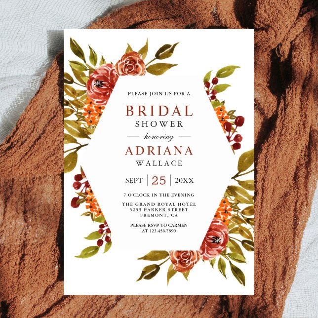 Invitation Fête de mariage automne floral orange brûlé (Créateur téléchargé)