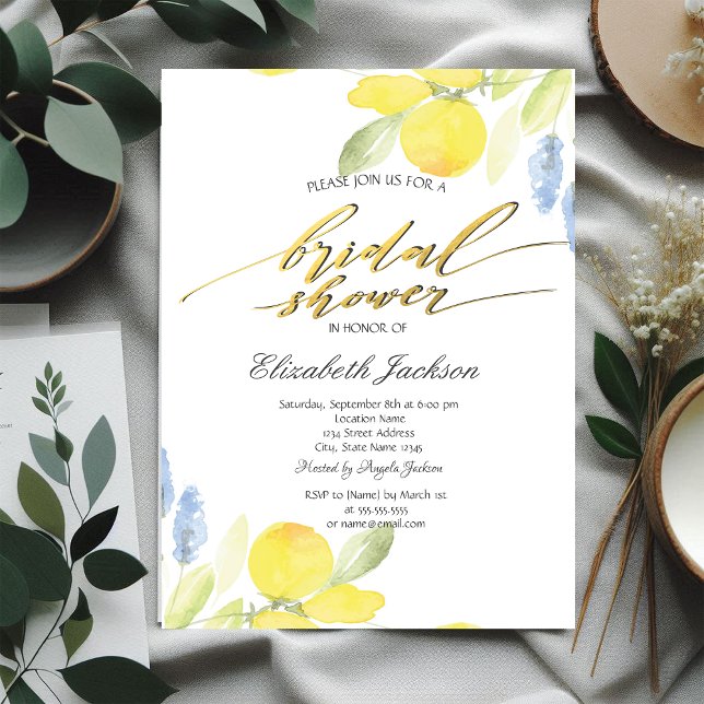 Invitation Fête de mariage aux citrons à l'aquarelle (Créateur téléchargé)