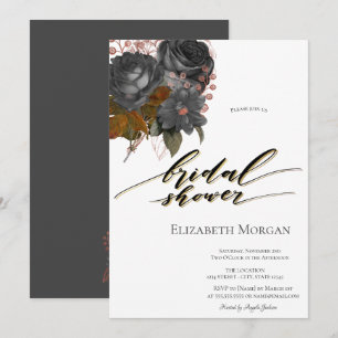 Invitation Fête de Mariage aux Élégantes Fleurs Noires