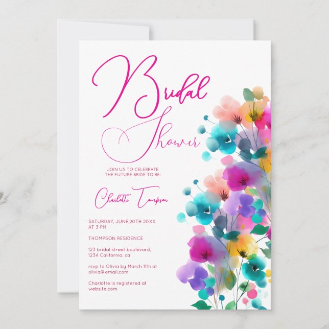 Invitation Fête de mariage aux fleurs colorées (Devant)