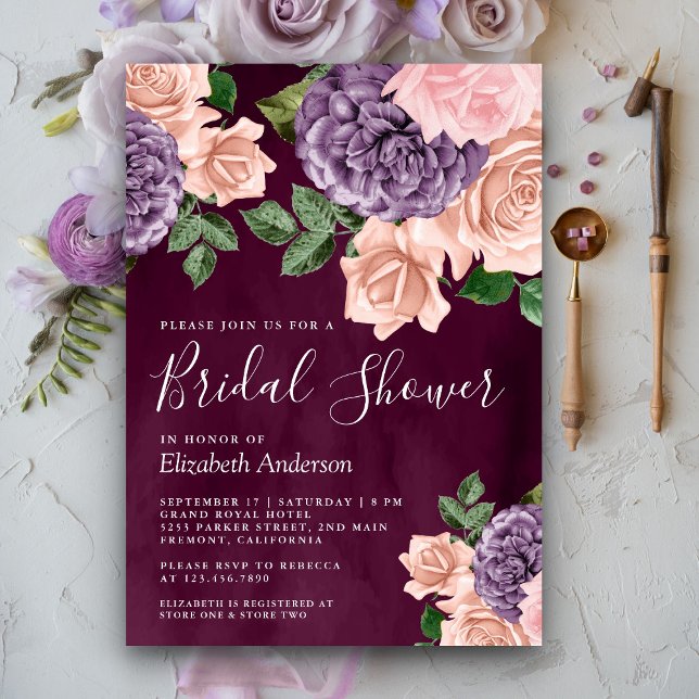 Invitation Fête de Mariage aux Fleurs Pourres de Pêche Poussi (Créateur téléchargé)