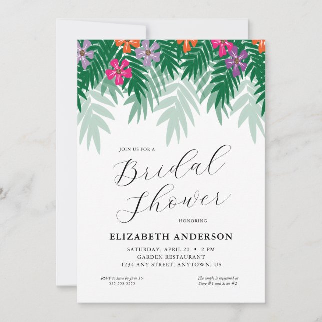 Invitation Fête de Mariage aux Fleurs Tropicales & Branche de (Devant)