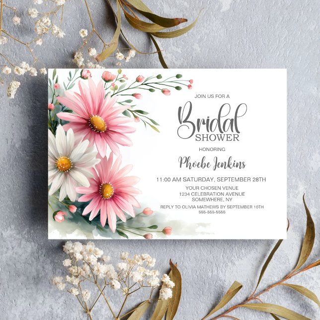 Invitation Fête de Mariage aux Marguerites Roses et Blanches (Créateur téléchargé)