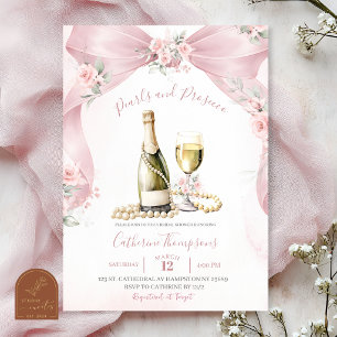 Invitation Fête de mariage aux perles roses et au Prosecco Co