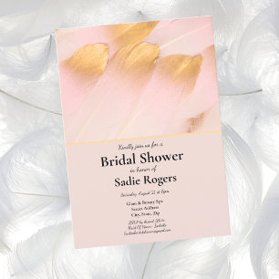 Invitation Fête de mariage aux plumes roses et or