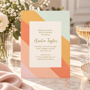 Invitation Fête de mariage aux rayures diagonales pêche orang
