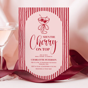 Invitation Fête de mariage aux rayures rouge cerise