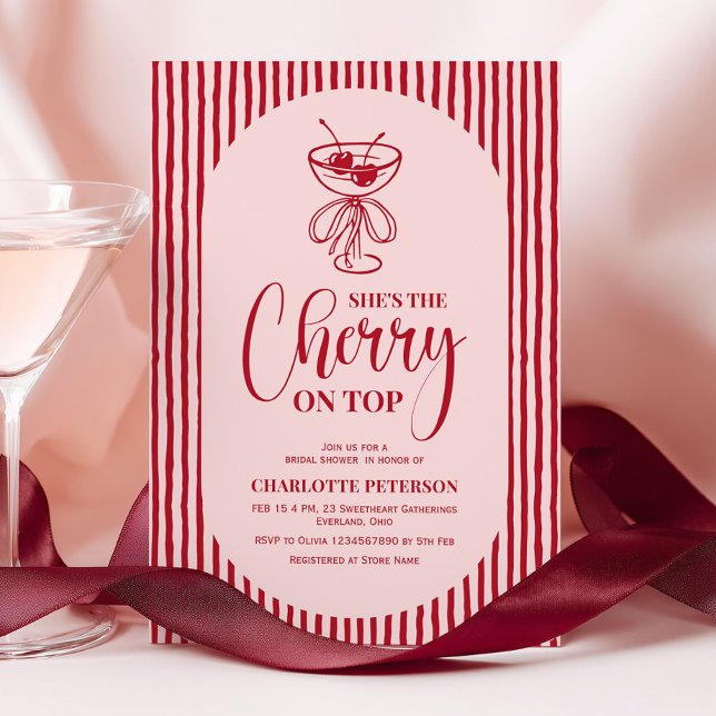 Invitation Fête de mariage aux rayures rouge cerise (Créateur téléchargé)
