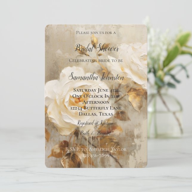 Invitation Fête de mariage aux roses blanches romantiques et  (Debout devant)