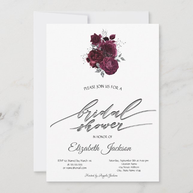 Invitation Fête de Mariage aux Roses de Bourgogne (Devant)