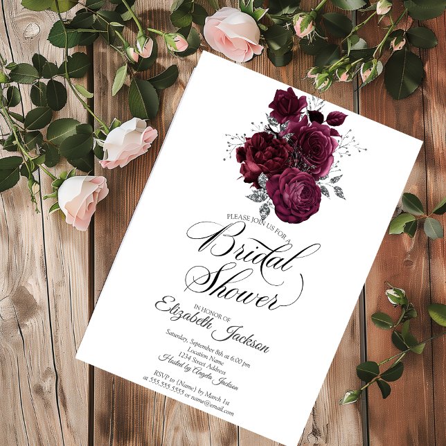 Invitation Fête de mariage aux roses de Bourgogne (Créateur téléchargé)