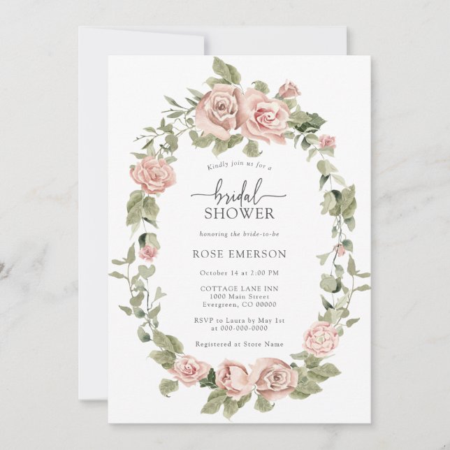 Invitation Fête de Mariage aux Roses Roses Fleurs Roses (Devant)