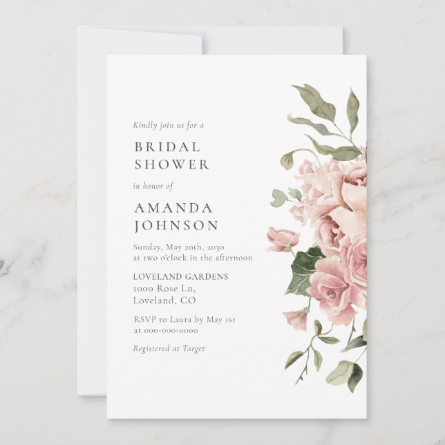 Invitation Fête de Mariage aux Roses Roses Modernes (Devant)