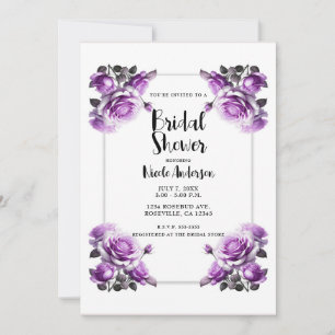 Invitation Fête de Mariage aux Roses Violettes Vibrantes et D