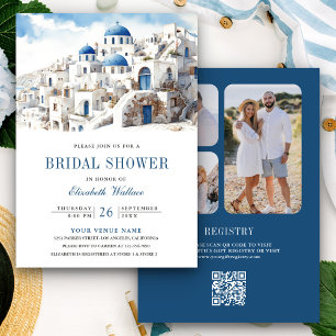 Invitation Fête de mariage avec aquarelle Santorin Grèce