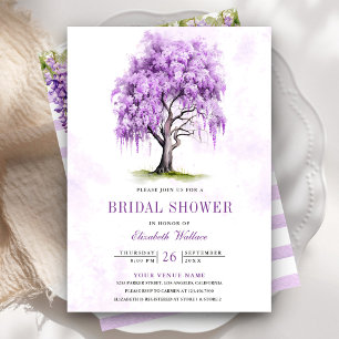 Invitation Fête de mariage avec arbre floral de glycine viole