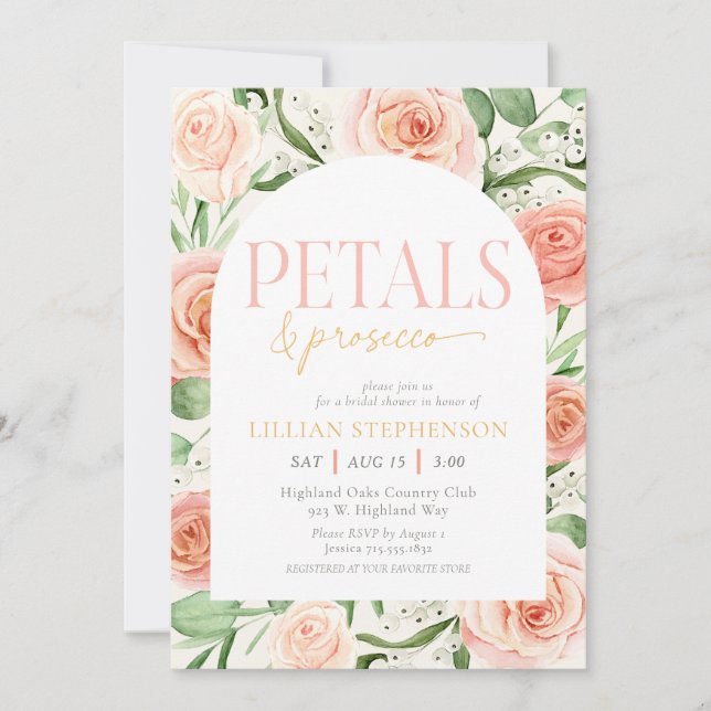 Invitation Fête de mariage avec arche florale rose Petals & P (Devant)