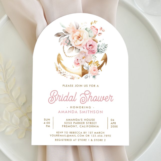 Invitation Fête de mariage avec arche nautique ancrée de fleu (Créateur téléchargé)