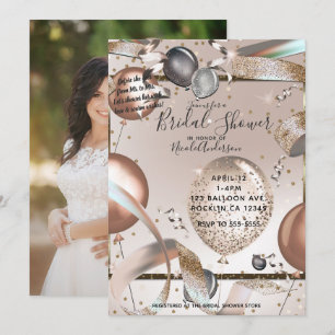 Invitation Fête de mariage avec ballon rose gold pailleté pou