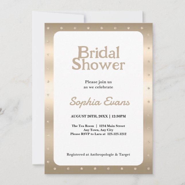 Invitation Fête de Mariage avec Bordure de Points Gold (Devant)