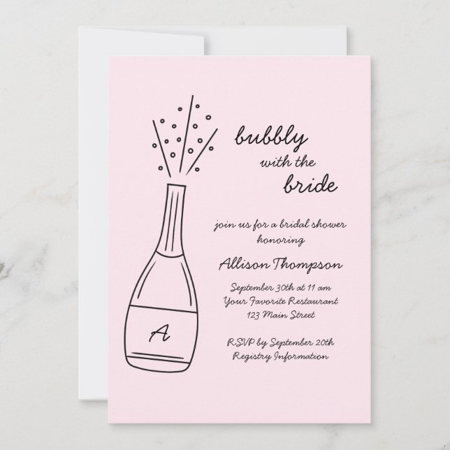 Invitation Fête de mariage avec bouteille de champagne qui pé (Devant)