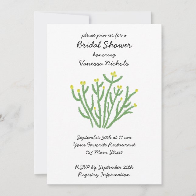 Invitation Fête de mariage avec cactus Cholla à fleurs jaunes (Devant)
