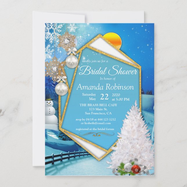 Invitation Fête de mariage avec cadre doré géométrique (Devant)