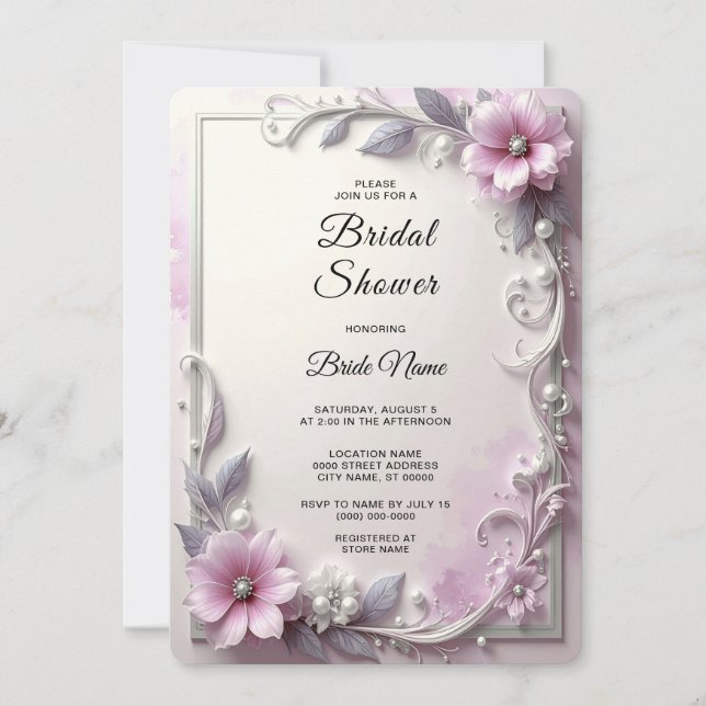 Invitation Fête de mariage avec cadre floral rose (Devant)