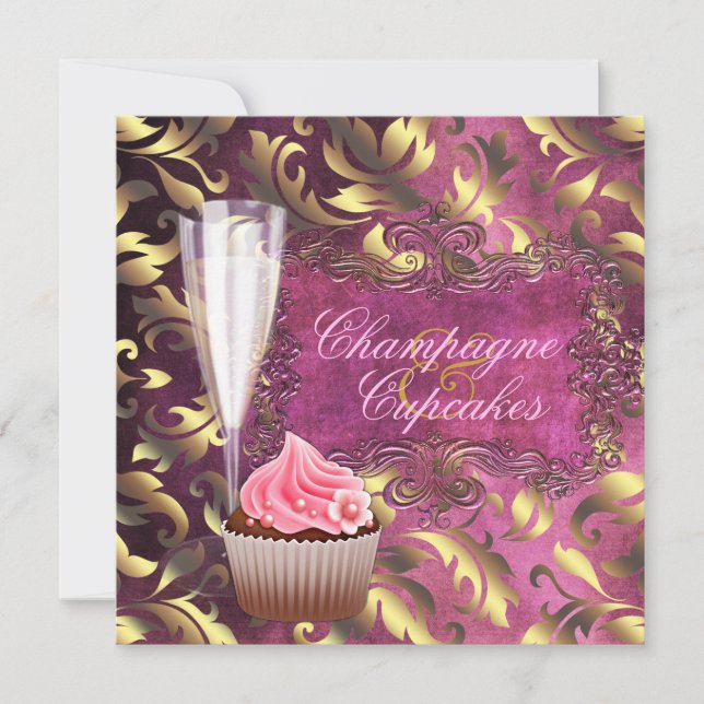 Invitation Fête de mariage avec champagne et cupcakes (Devant)