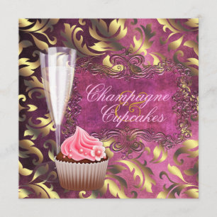 Invitation Fête de mariage avec champagne et cupcakes