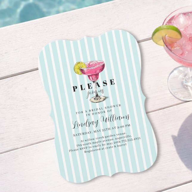 Invitation Fête de mariage avec cocktail Blue Stripe (Blue Stripe Cocktail Bridal Shower Party Invitation)