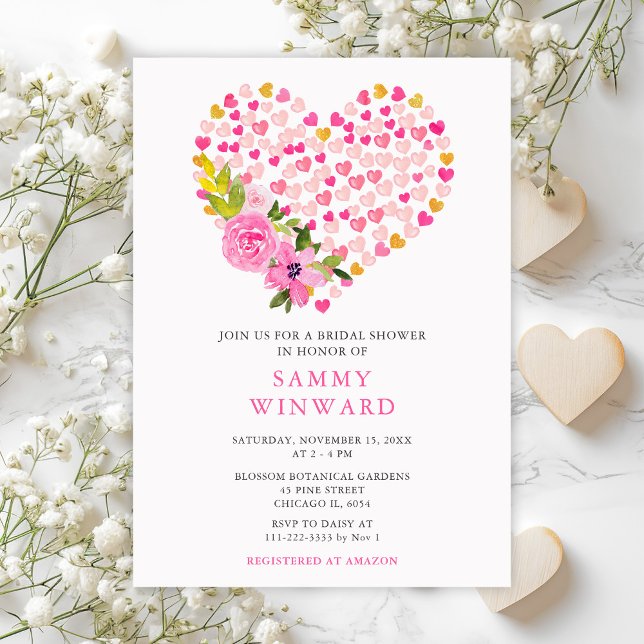 Invitation Fête de mariage avec coeurs roses et or Saint-Vale (Créateur téléchargé)