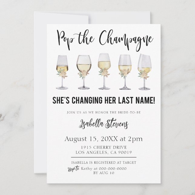Invitation Fête de mariage avec débouchage de champagne (Devant)