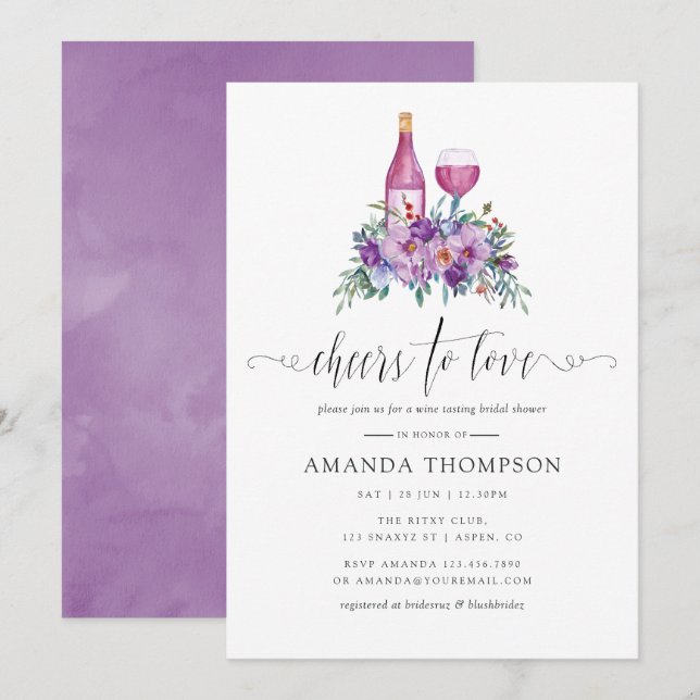 Invitation Fête de mariage avec dégustation de vin Purple Mag (Devant / Derrière)