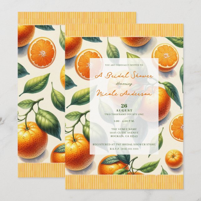 Invitation Fête de mariage avec des feuilles d'orange et des  (Devant / Derrière)