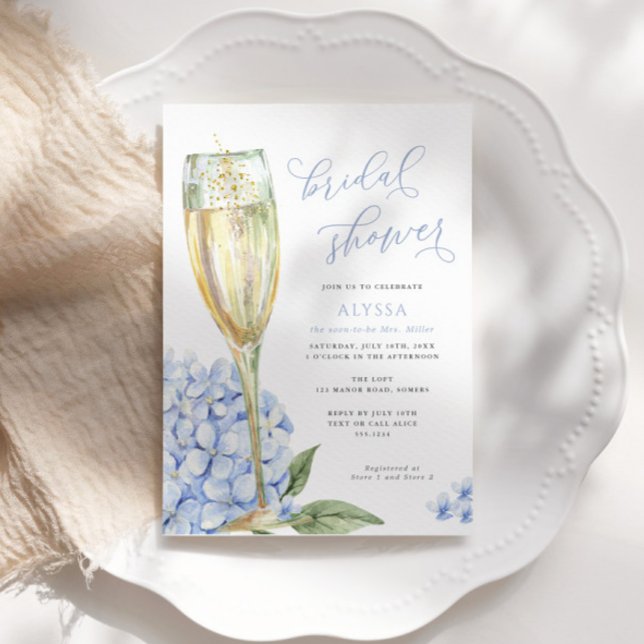 Invitation Fête de mariage avec des fleurs d'hortensia bleus (Créateur téléchargé)