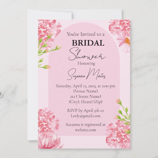 Invitation Fête de mariage avec des fleurs roses  (Devant)