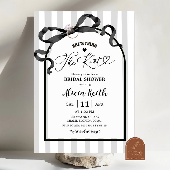 Invitation Fête de mariage avec des rayures noires et blanche (Créateur téléchargé)