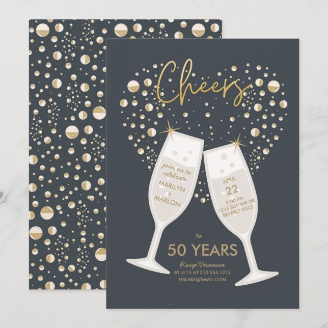 Invitation Fête de mariage avec du champagne pétillant pour a (Devant / Derrière)