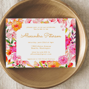Invitation Fête de mariage avec fleurs aquarelles roses et or