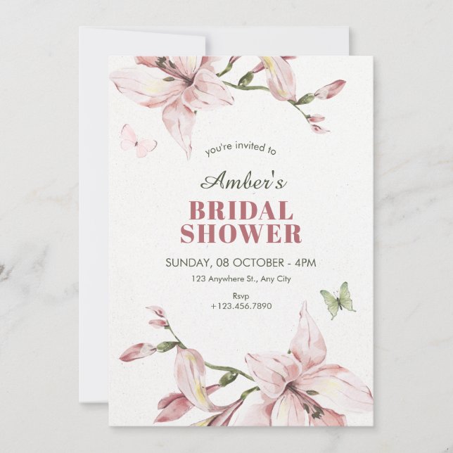 Invitation Fête de mariage avec fleurs roses esthétiques éclo (Devant)
