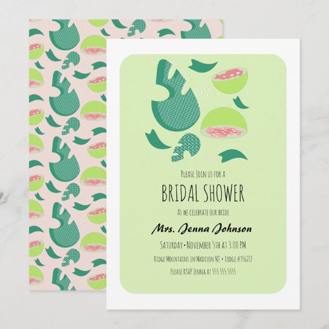 Invitation Fête de mariage avec fruit de goyave rose vert (Devant / Derrière)