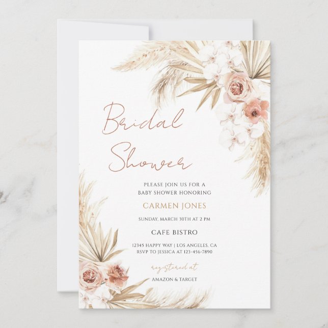 Invitation Fête de mariage avec herbe de la pampa (Devant)