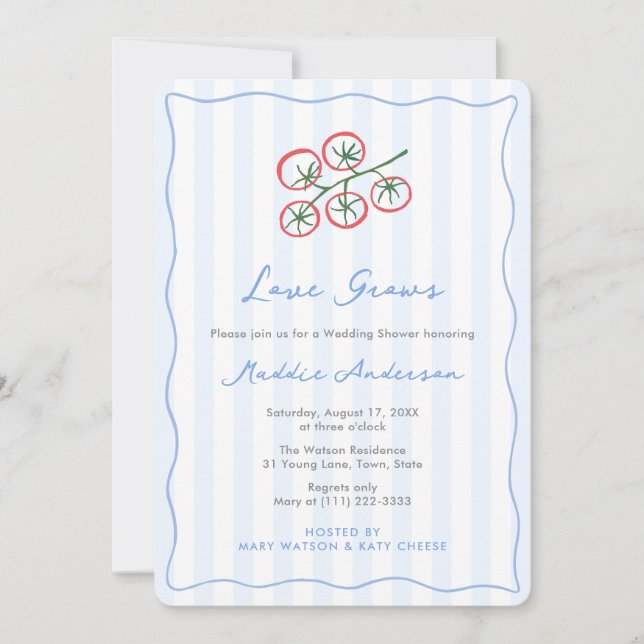 Invitation Fête de mariage avec la fille à la tomate dessinée (Devant)