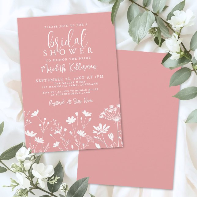 Invitation Fête de mariage avec la fleur sauvage rose (Pink Wildflower Bridal Shower Invitation)