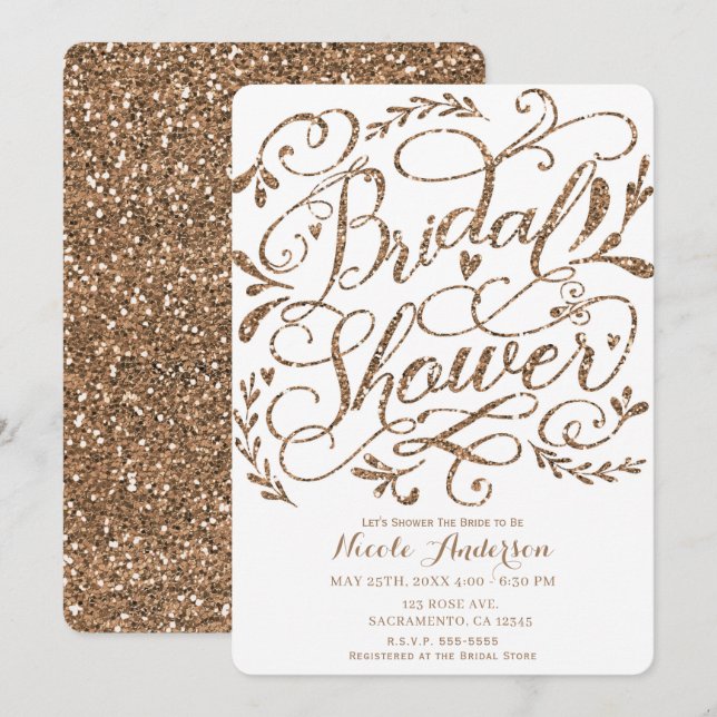 Invitation Fête de mariage avec lettrage rose doré capricieux (Devant / Derrière)