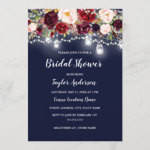 Invitation Fête de mariage avec lumières florales bordeaux et