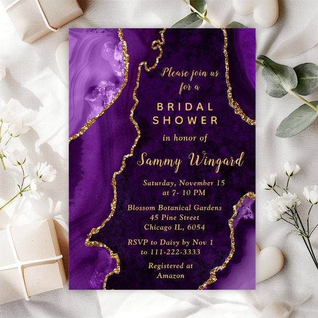 Invitation Fête de Mariage avec Marbre d'Agate Violet et Or (Créateur téléchargé)