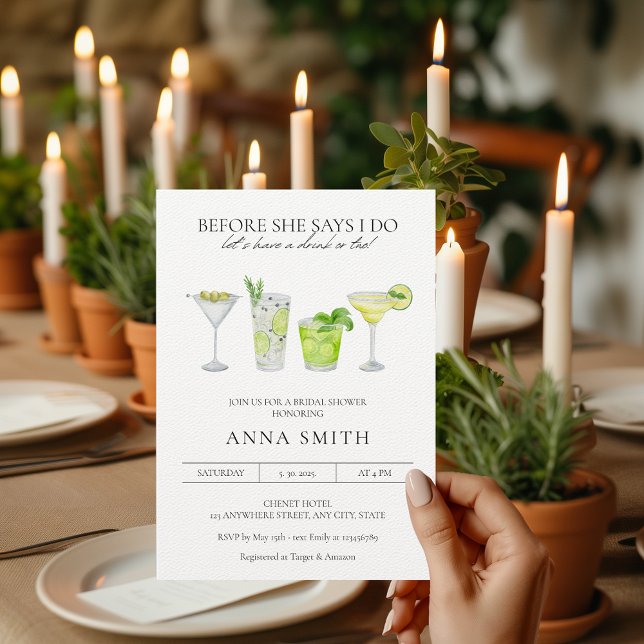 Invitation Fête de mariage avec margarita et cocktail à l'aqu (Cocktail Party Couples Shower Minimalist Modern)