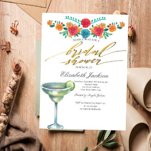 Invitation Fête de mariage avec margarita et fleurs mexicaine